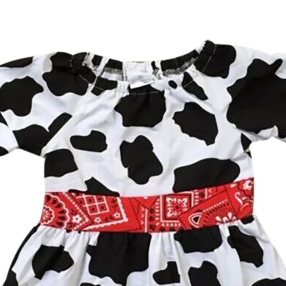 Little Girl Dress Kids Short Sleeve Ruffle Farm Cow Casual Girl Dress Drama New - Picture 2 of 3